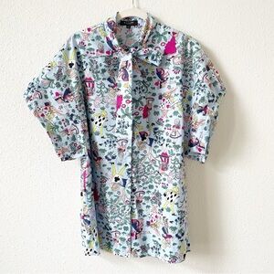 Beulah Style Alice In Wonderland Tie Neck Button Front Blouse One Size Whimsical